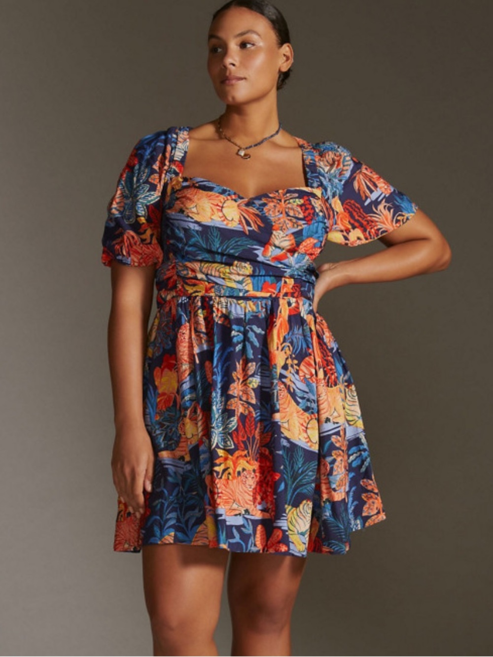 Anthropologie Size 1X In the Tropics Puff-Sleeve Mini Dress
